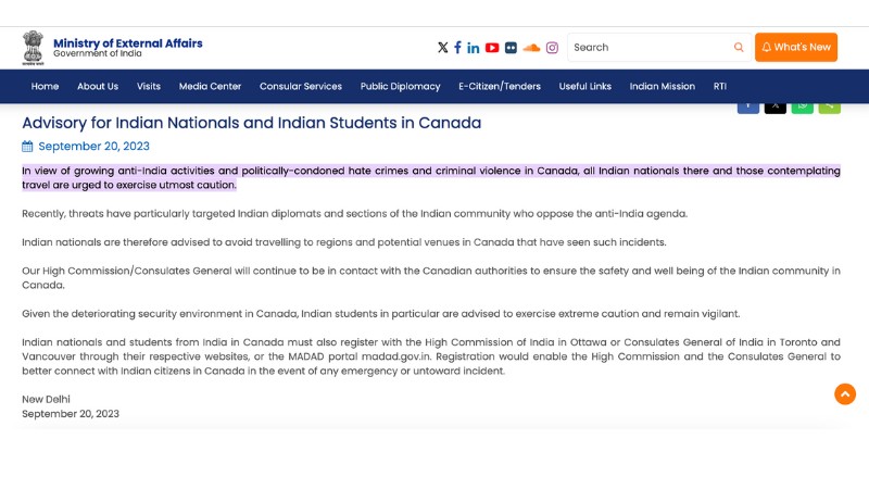 Advisory for Indian Canada Students