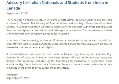 Advisory for Indian Students in Canada